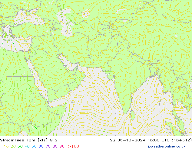 Linia prądu 10m GFS nie. 06.10.2024 18 UTC