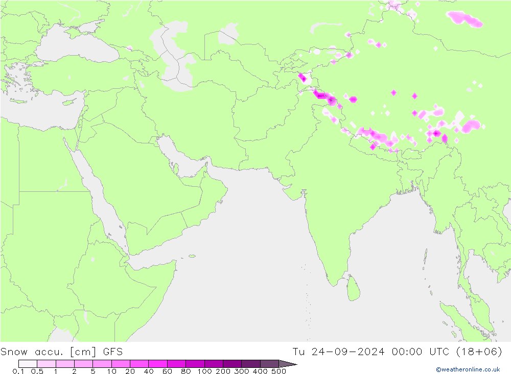 Totale sneeuw GFS di 24.09.2024 00 UTC