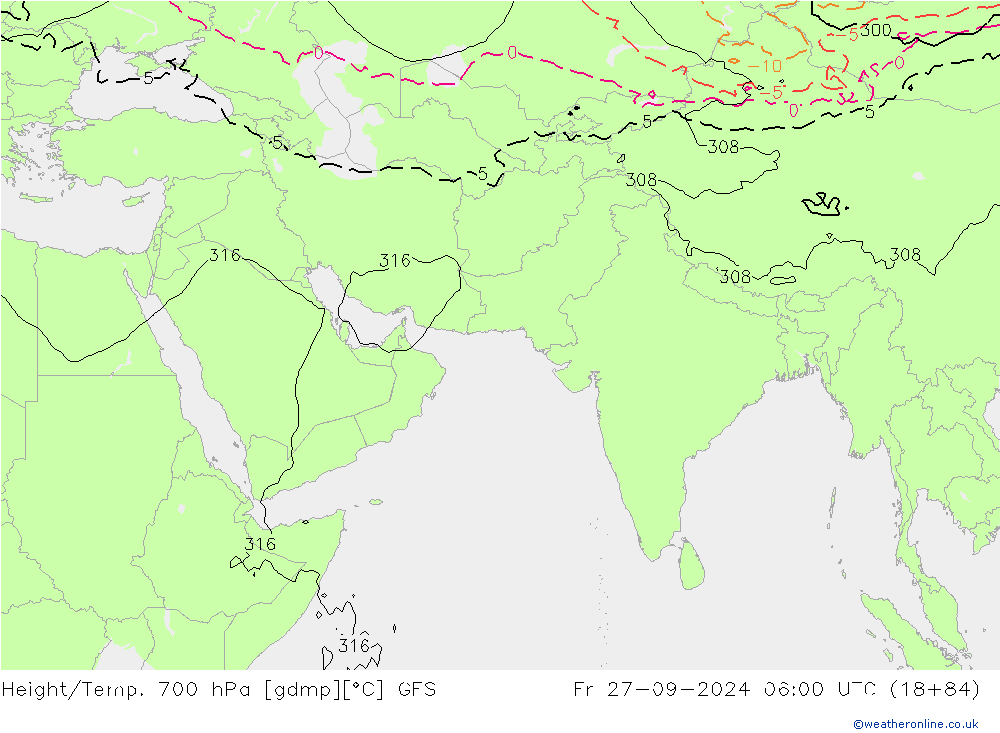 Yükseklik/Sıc. 700 hPa GFS Cu 27.09.2024 06 UTC