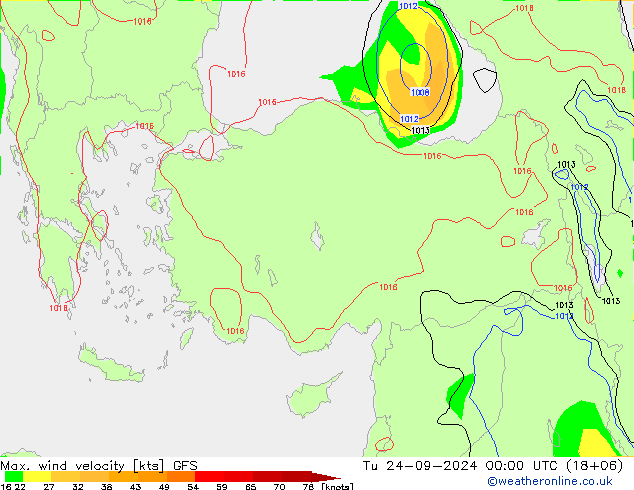 Max. wind velocity GFS Tu 24.09.2024 00 UTC