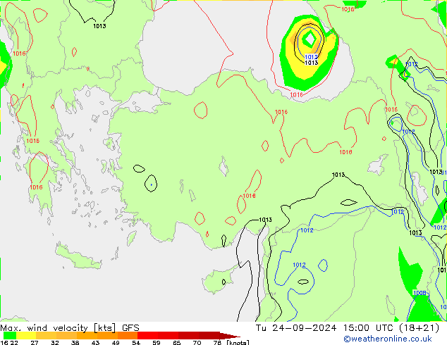 Max. wind velocity GFS Tu 24.09.2024 15 UTC