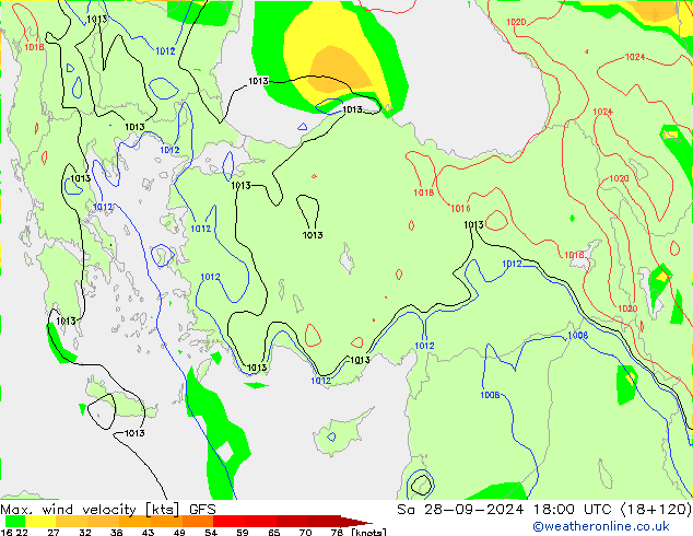 Maks. Rüzgar Hızı GFS Cts 28.09.2024 18 UTC