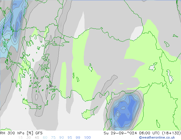 Humidité rel. 300 hPa GFS dim 29.09.2024 06 UTC