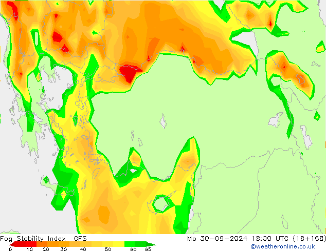 Fog Stability Index GFS пн 30.09.2024 18 UTC