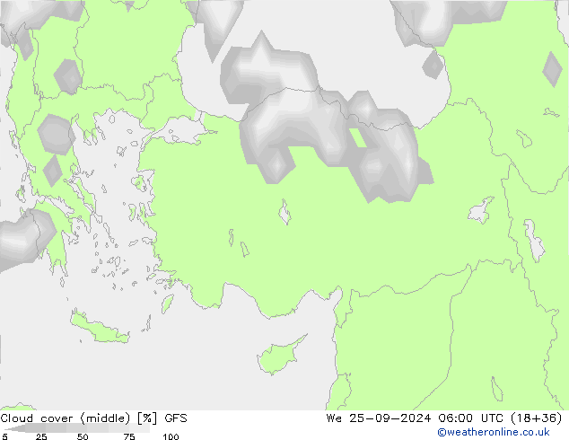 oblačnosti uprostřed GFS St 25.09.2024 06 UTC