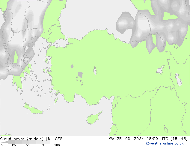 Nuages (moyen) GFS mer 25.09.2024 18 UTC