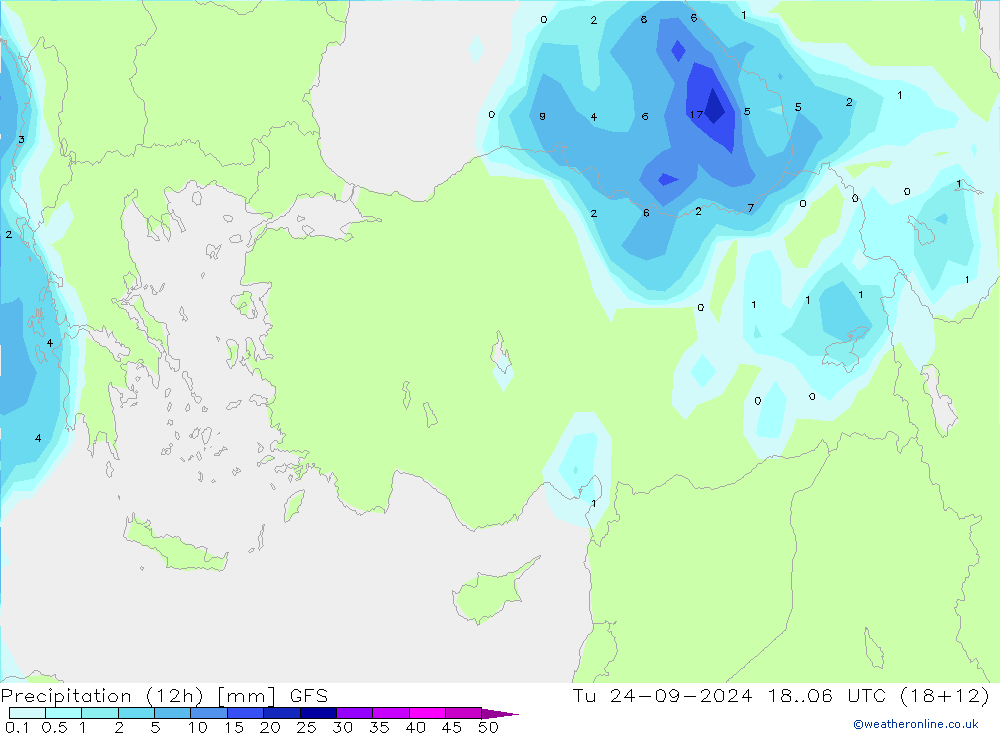 Precipitation (12h) GFS Tu 24.09.2024 06 UTC