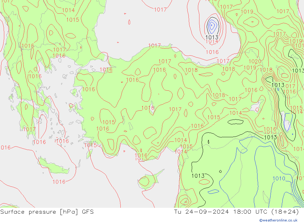 ciśnienie GFS wto. 24.09.2024 18 UTC