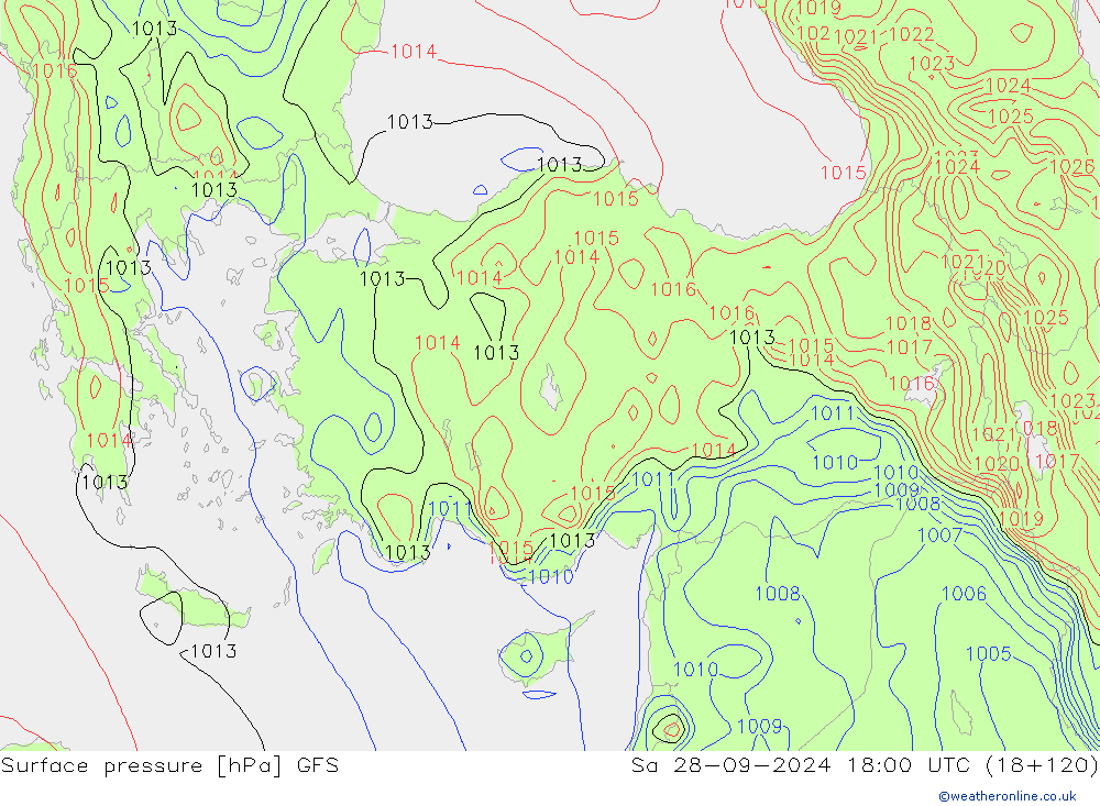 Surface pressure GFS Sa 28.09.2024 18 UTC