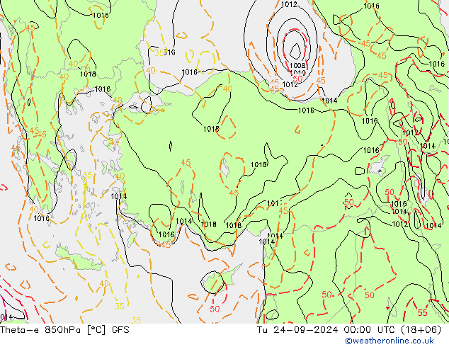 Theta-e 850hPa GFS mar 24.09.2024 00 UTC