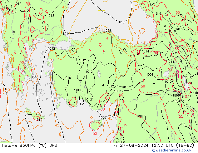 Theta-e 850hPa GFS pt. 27.09.2024 12 UTC