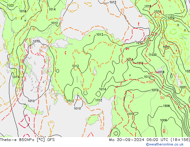 Theta-e 850hPa GFS ma 30.09.2024 06 UTC
