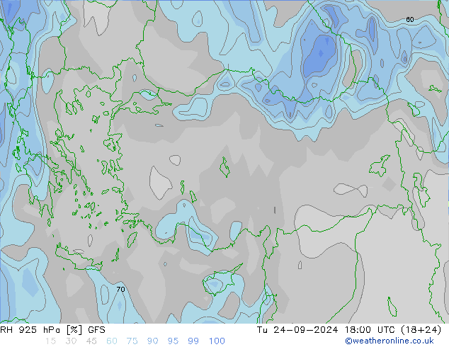 RH 925 hPa GFS mar 24.09.2024 18 UTC