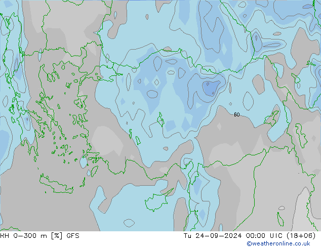 RH 0-300 m GFS wto. 24.09.2024 00 UTC