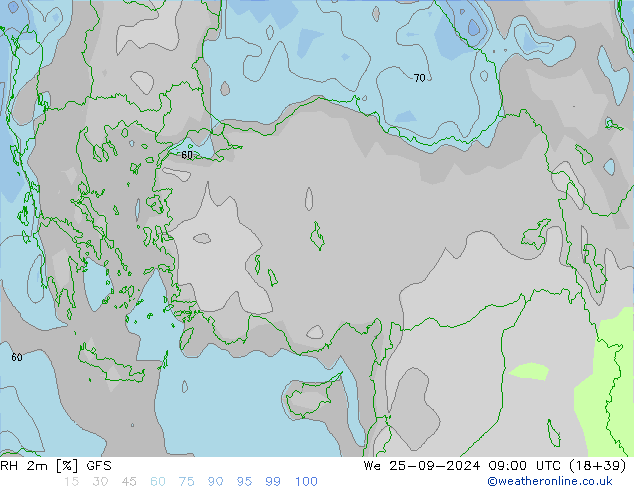 Humedad rel. 2m GFS mié 25.09.2024 09 UTC