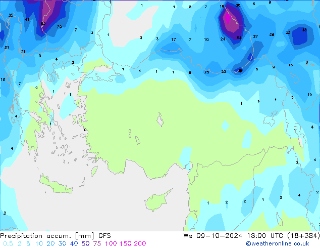 Precipitation accum. GFS We 09.10.2024 18 UTC