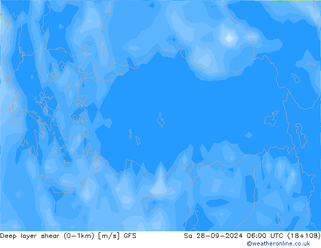 Deep layer shear (0-1km) GFS сб 28.09.2024 06 UTC