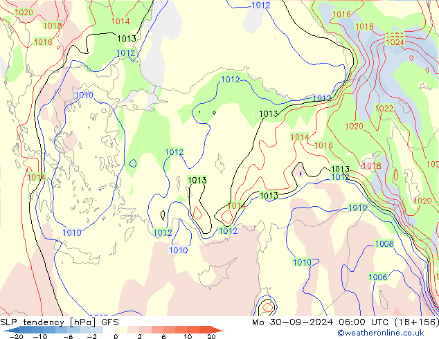 SLP tendency GFS Mo 30.09.2024 06 UTC