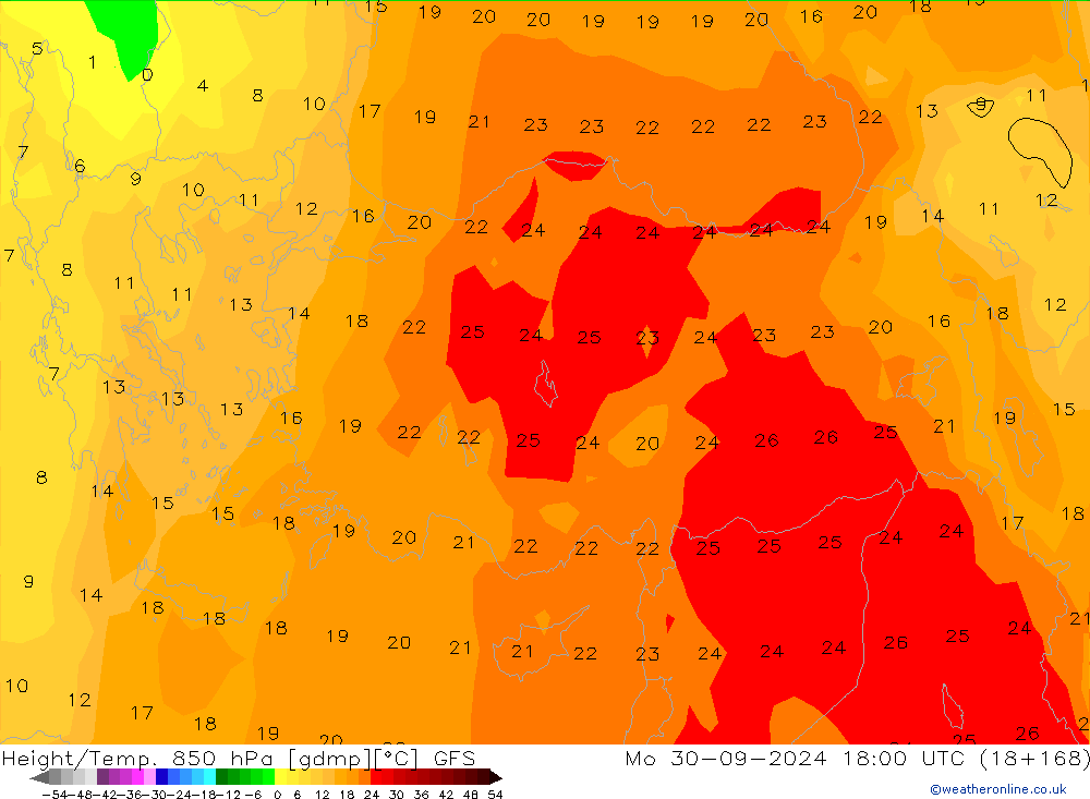 Height/Temp. 850 hPa GFS Mo 30.09.2024 18 UTC