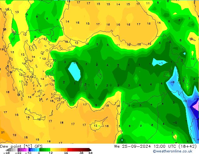 Dew point GFS We 25.09.2024 12 UTC