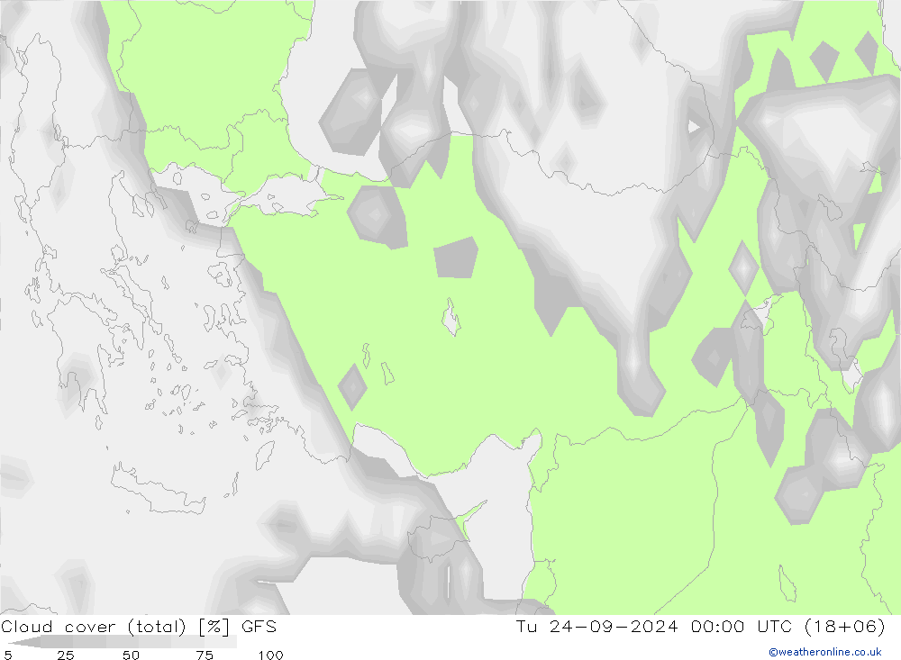 zachmurzenie (suma) GFS wto. 24.09.2024 00 UTC