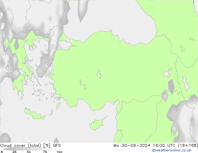 облака (сумма) GFS пн 30.09.2024 18 UTC