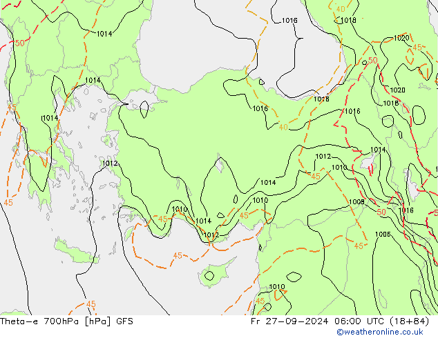 Theta-e 700hPa GFS Fr 27.09.2024 06 UTC