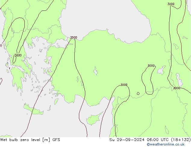 Wet bulb zero level GFS nie. 29.09.2024 06 UTC