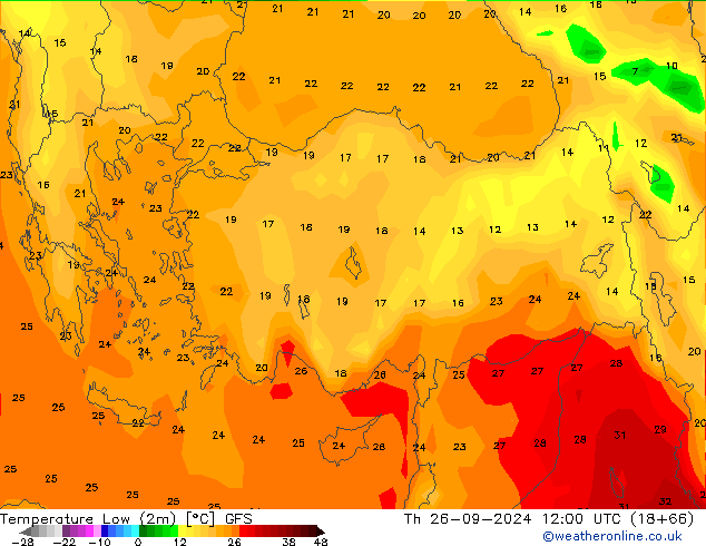 Tiefstwerte (2m) GFS Do 26.09.2024 12 UTC