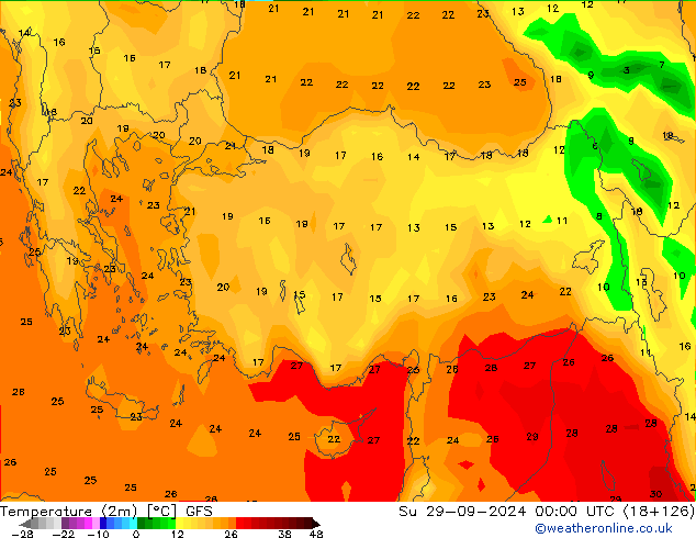 Temperatura (2m) GFS dom 29.09.2024 00 UTC