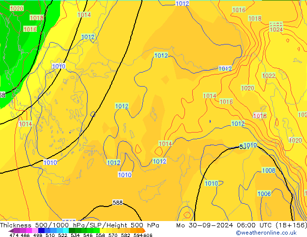 Thck 500-1000hPa GFS lun 30.09.2024 06 UTC