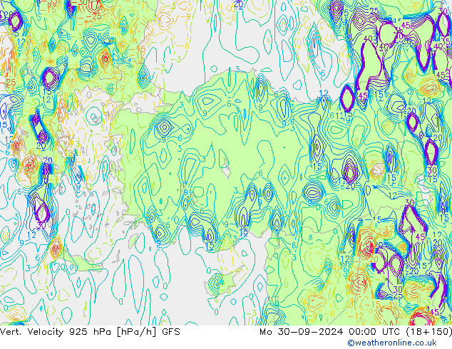 Vert. Velocity 925 hPa GFS lun 30.09.2024 00 UTC