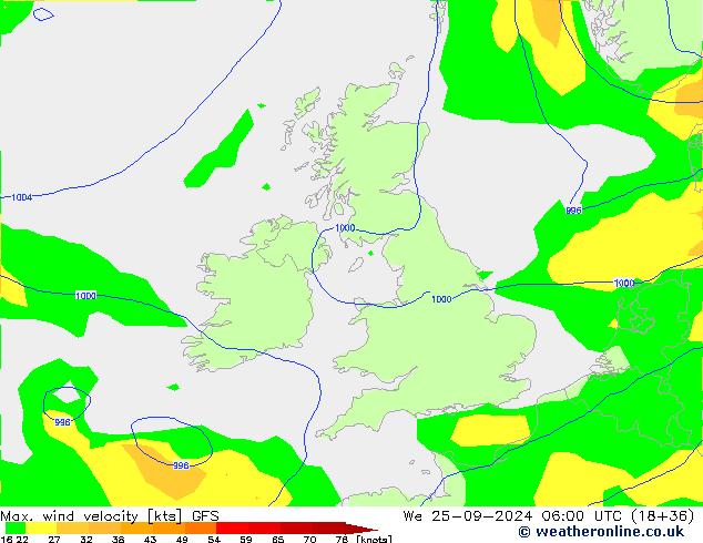 Max. wind velocity GFS Qua 25.09.2024 06 UTC