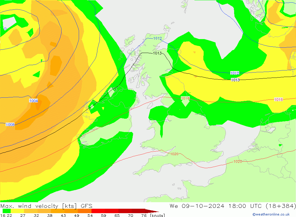 Max. wind velocity GFS październik 2024