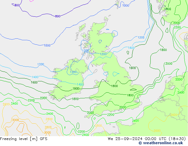 Freezing level GFS St 25.09.2024 00 UTC