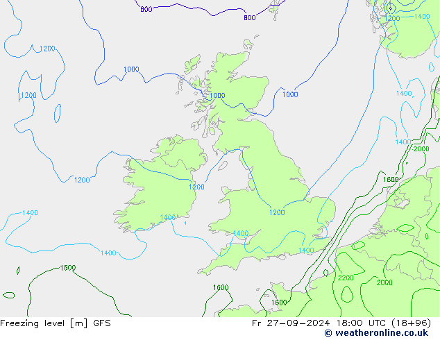 Freezing level GFS vie 27.09.2024 18 UTC