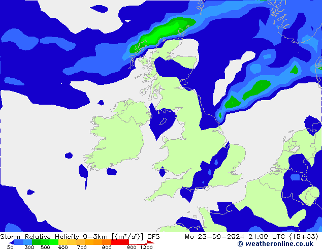 Storm Relative Helicity GFS Mo 23.09.2024 21 UTC