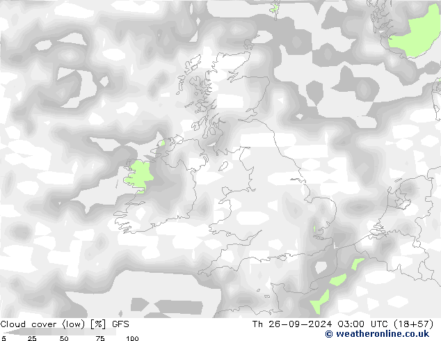 Cloud cover (low) GFS Th 26.09.2024 03 UTC