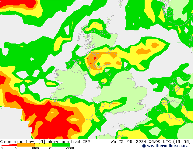 Cloud base (low) GFS We 25.09.2024 06 UTC