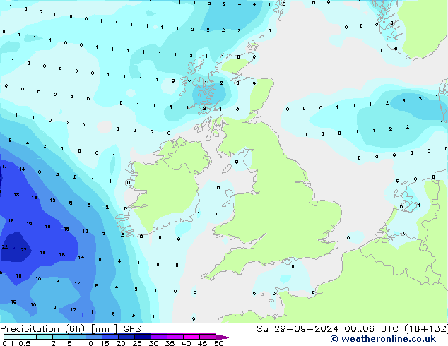 Precipitación (6h) GFS dom 29.09.2024 06 UTC