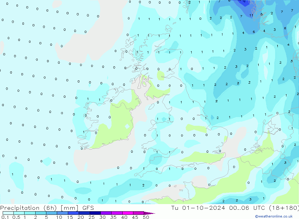 Z500/Rain (+SLP)/Z850 GFS Tu 01.10.2024 06 UTC