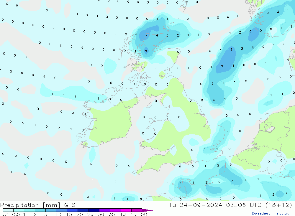 Srážky GFS Út 24.09.2024 06 UTC