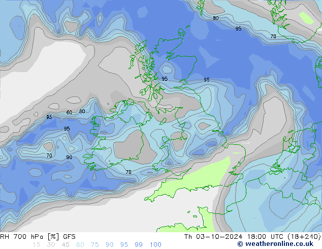 RH 700 hPa GFS Th 03.10.2024 18 UTC