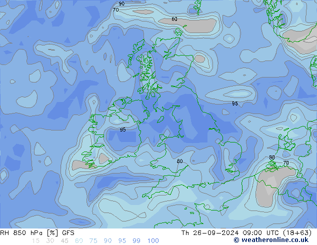 RH 850 hPa GFS gio 26.09.2024 09 UTC