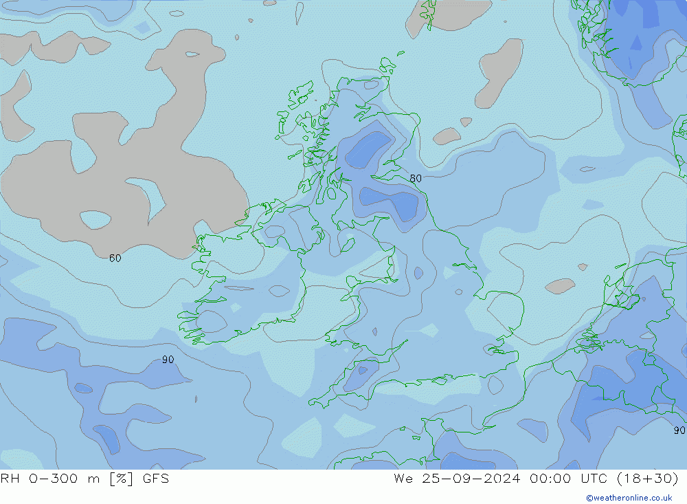 RH 0-300 m GFS We 25.09.2024 00 UTC