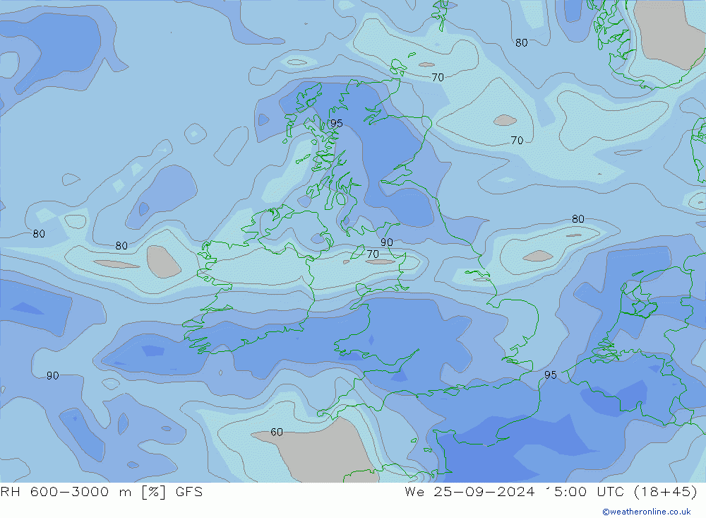 RH 600-3000 m GFS mer 25.09.2024 15 UTC