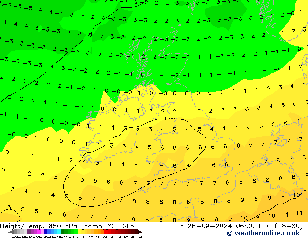 Z500/Rain (+SLP)/Z850 GFS Th 26.09.2024 06 UTC