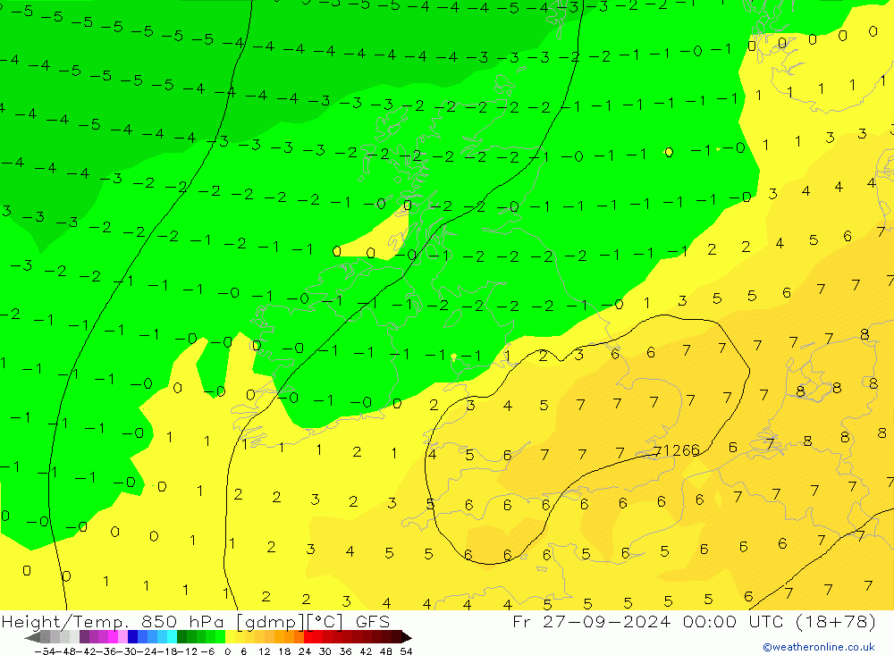 Height/Temp. 850 hPa GFS pt. 27.09.2024 00 UTC