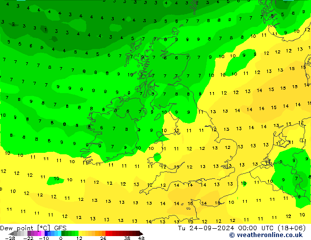 Dew point GFS Tu 24.09.2024 00 UTC