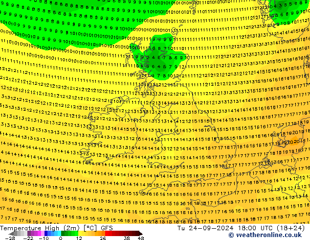 Max.  (2m) GFS  24.09.2024 18 UTC